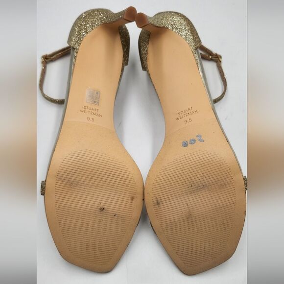 *NWOB Stuart Weitzman Nudistcurve Womens gold glitter ankle strap sandals 9.5M - Picture 5 of 8